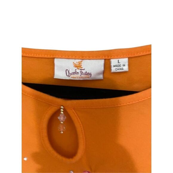 Quacker factory women’s embroidered gardening, orange T-shirt size large - Picture 5 of 5